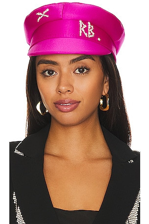 Crystal-embellished Satin Baker Boy Cap in Pink | Revolve Clothing (Global)