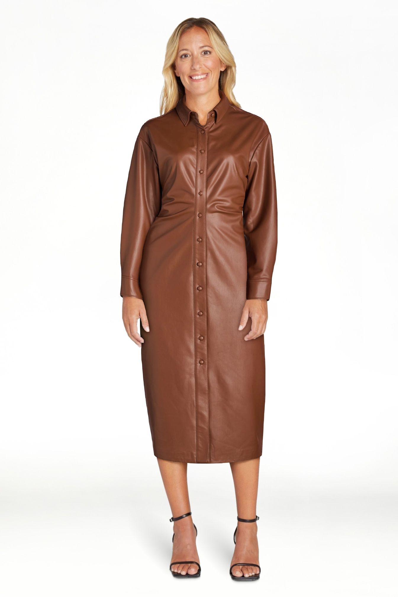 Scoop Women’s Faux Leather Maxi Shirtdress with Side Ruching, Sizes XS-XXL | Walmart (US)