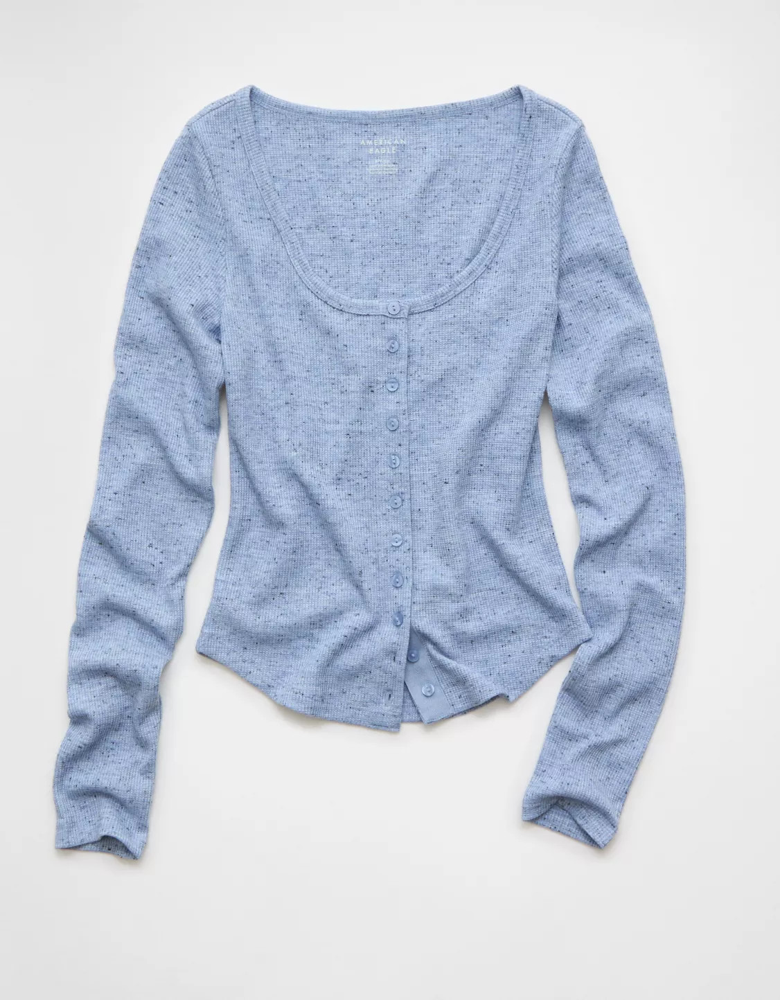 AE Waffle Long Sleeve Button-Up Tee | American Eagle Outfitters (US & CA)