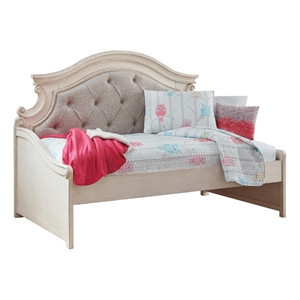 Ashley Furniture Realyn Fabric Twin Day Bed in White and Light Gray | Homesquare