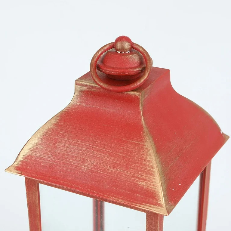 LuxenHome Lighted Holiday Berry and Pine Cone Rustic Red Lantern - Walmart.com | Walmart (US)