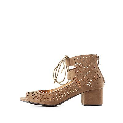 Laser Cut Lace-Up Sandals | Charlotte Russe