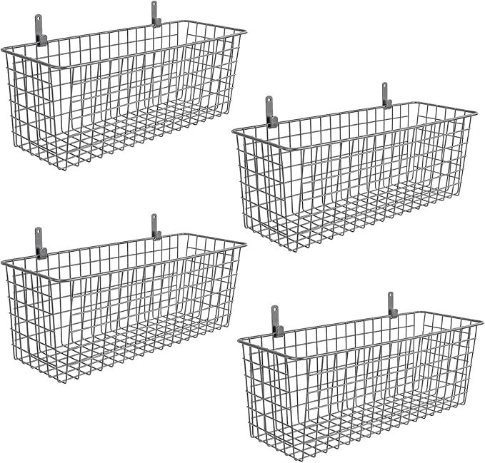 4 Set [Extra Large] Hanging Wall Basket for Storage, Wall Mount Sturdy Steel Wire Baskets, Metal ... | Amazon (US)