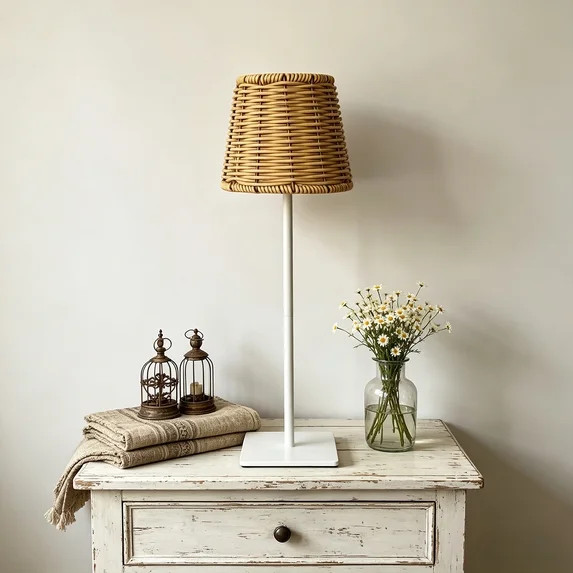Amketima Vintage Rattan LED Table Lamp Rechargeable Touch Dimmable Bedside Lamp with Scalloped Wo... | Walmart (US)