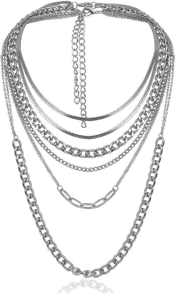 Chunky Necklaces for women Punk Chain Silver Statement Collar Necklace | Amazon (US)