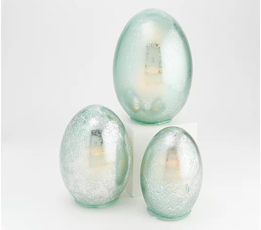 Willow Manor S/3 Illuminated Glass Eggs with Foiled Finish - QVC.com | QVC