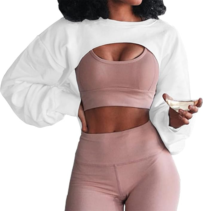 Artfish Women's Crewneck Long Sleeve Crop Tops Workout Gym Casual Cut-out Loose Cropped Sweatshir... | Amazon (US)