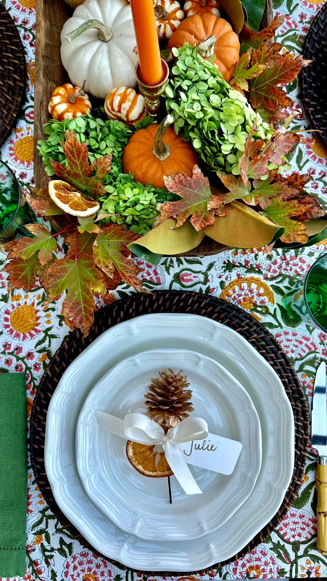 If you are looking for fall decor or fall table inspiration, this is one of my favorites! I loved creating it and was so honored to have it featured in the fall edition of Southern Lady Magazine last year. 🧡