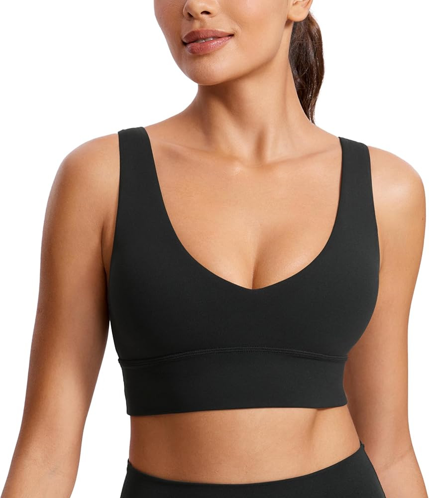 CRZ YOGA Butterluxe Womens V-Neck Longline Sports Bra - U Back Wireless Yoga Bra Low Impact Padde... | Amazon (US)
