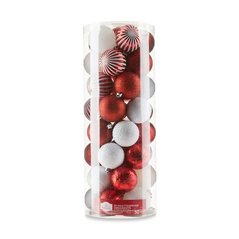 Red & White Shatterproof Christmas Ball Ornaments, 50 Count, by Holiday Time | Walmart (US)