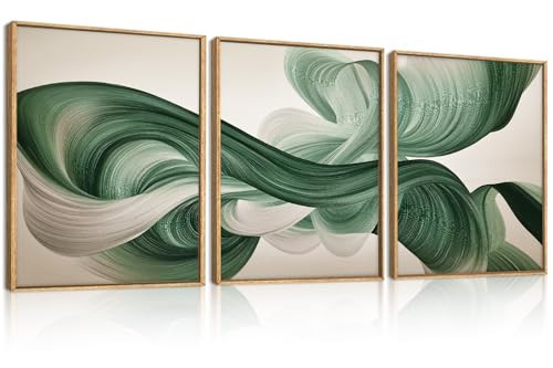 KAIRNE Green Abstract Framed Canvas Wall Art Set,Minimalist Green Lines Wall Decor,Modern Flowing Texture Art Prints,Neutral Smokes Waves Artwork for Living Room,Bedroom,Farmhouse,Office-12 x16 x3 | Amazon (US)