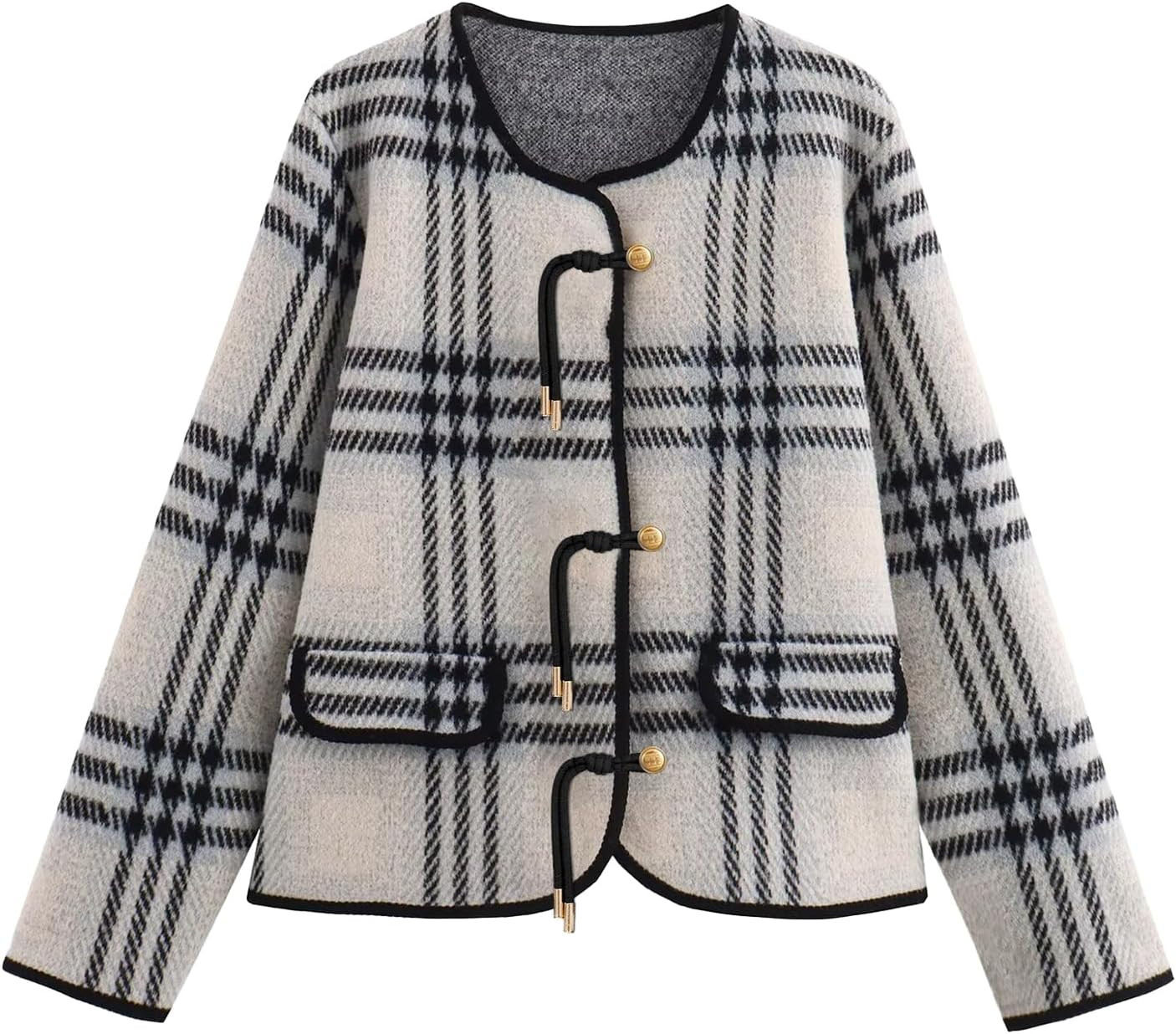 Women's Vintage Cardigans Sweater Fall Plaid Sweater Blazer | Amazon (US)