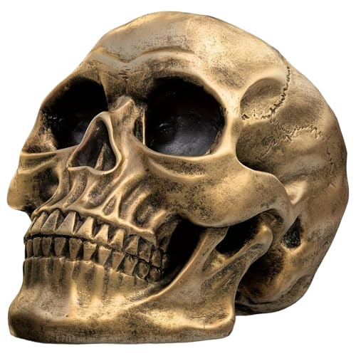Nuiorfty Human Skull Vintage Golden Life Size Skull Decor Resin Halloween Skeleton Head for Home Office Decoration | Amazon (US)