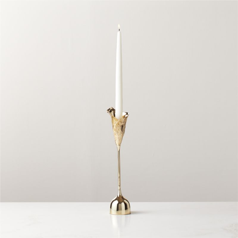 Hepburn Brass Taper Candle Holder Small | CB2 | CB2