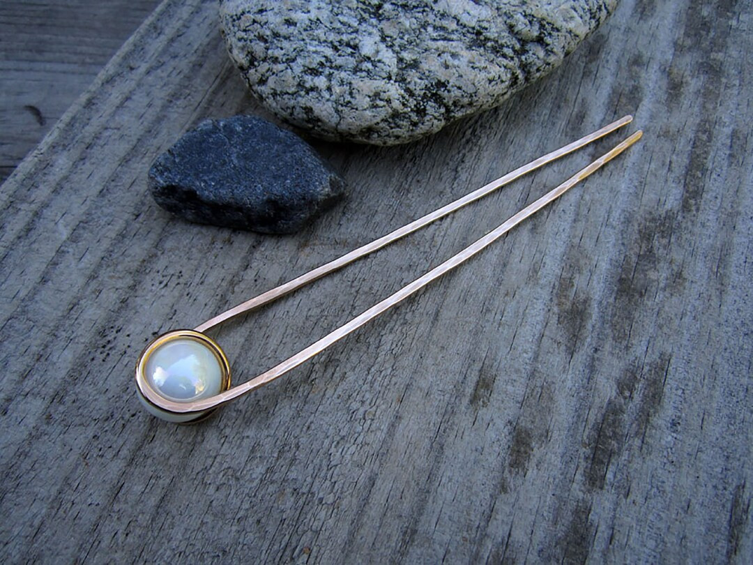 Pearl White Hair Fork in Bronze Your Choice of Length Hair Pin Haar Gabel Long Hair Accessory - E... | Etsy (US)