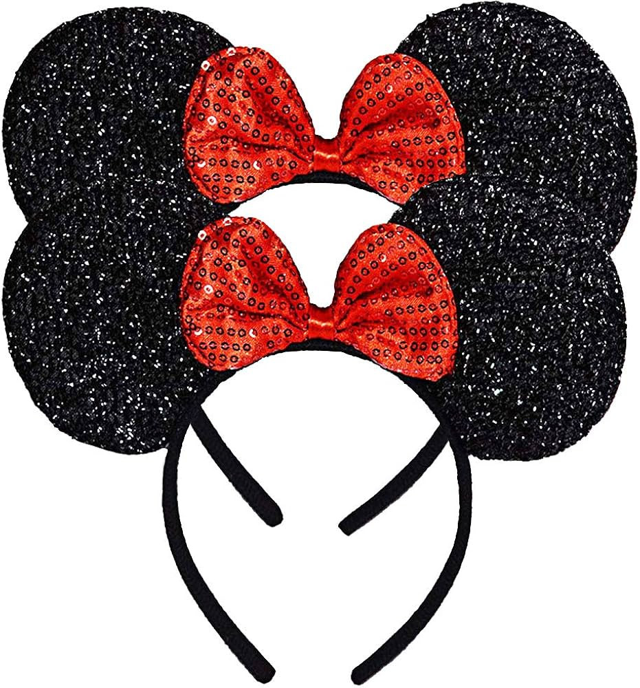 FANYITY Mouse Ears, 2 Pcs Mice Ear Costume Headbands Hair Band for Christmas Party (Red) | Amazon (US)