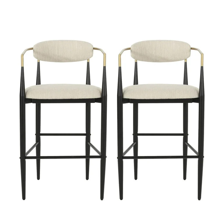 Noble House Boise Fabric and Metal 30 Inch Barstools, Set of 2, Beige, Black, and Gold | Walmart (US)