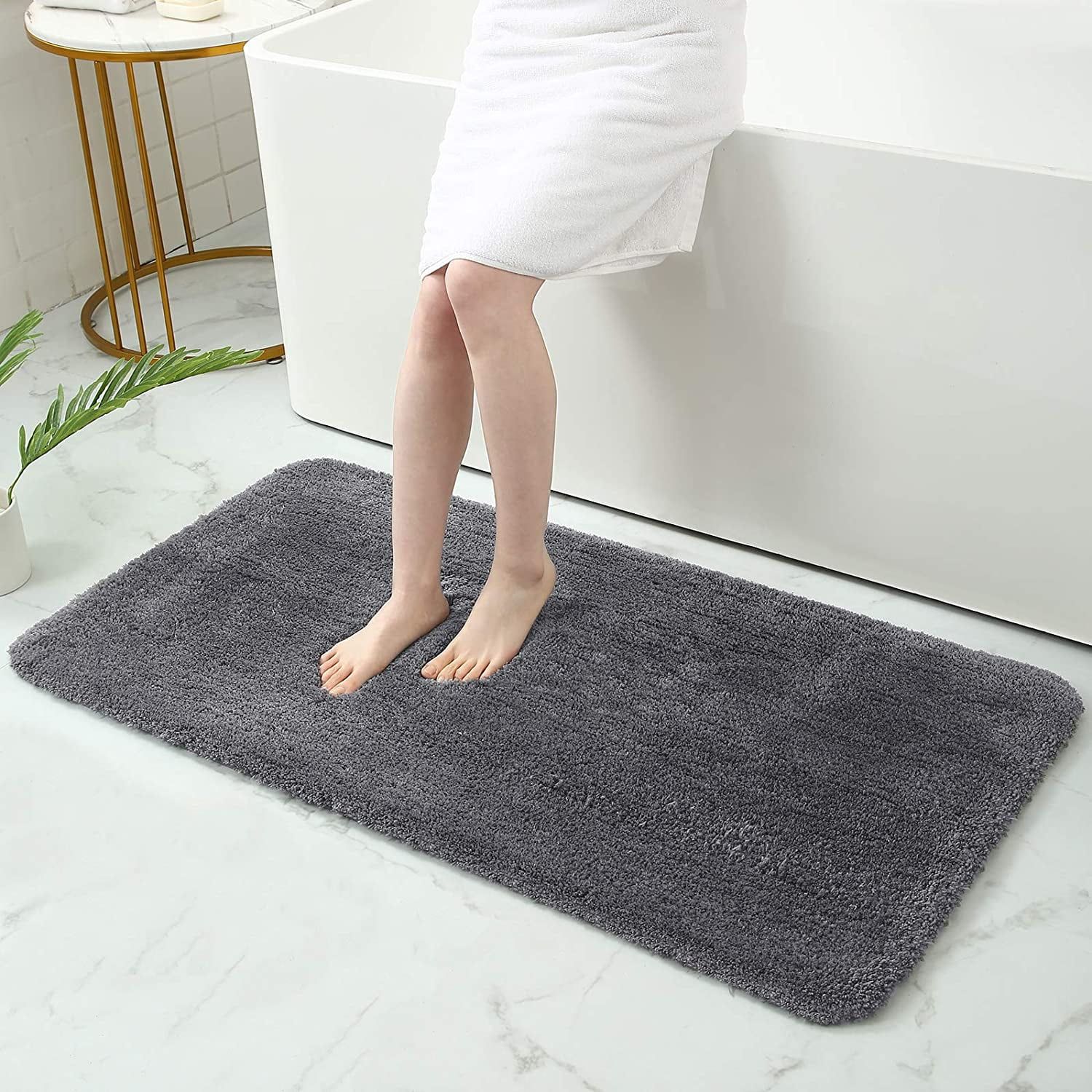 Buganda Microfiber Bathroom Rugs (24x47, Grey) Shaggy Soft and Absorbent, Non Slip, Thick Plush, ... | Walmart (US)