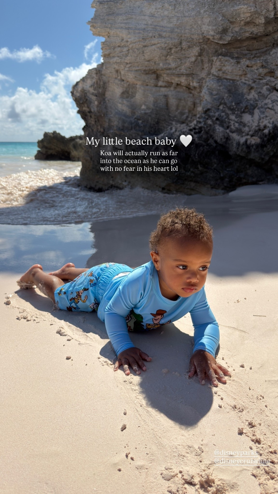 My little beach baby 🤍 Koa will actually run as far into the ocean as he can go with no fear in his heart lol  @disneyparks 
@disneycruiseline