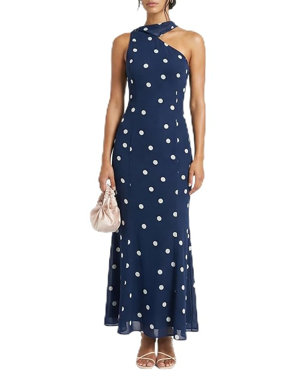 Women’s One Shoulder Maxi Dress with Scarf Detail, Fitted Elegant Dress | Amazon (US)