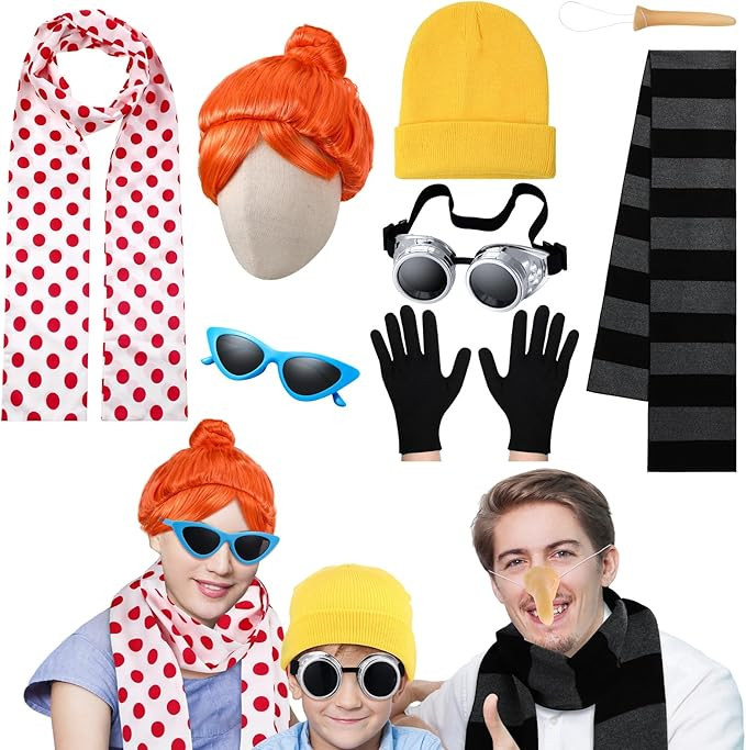 8 Pcs 3 Set Halloween Costumes Accessories Include Black Gray Striped Scarf Fake Nose Red Polka D... | Amazon (US)