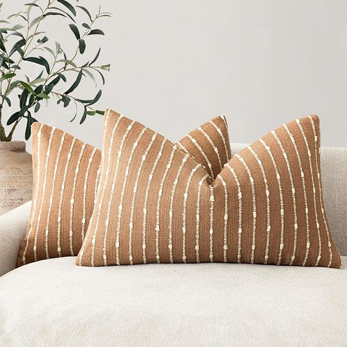 Foindtower Pack of 2 Decorative Jacquard Boucle Lumbar Throw Pillow Covers Accent Textured Stripe... | Amazon (US)