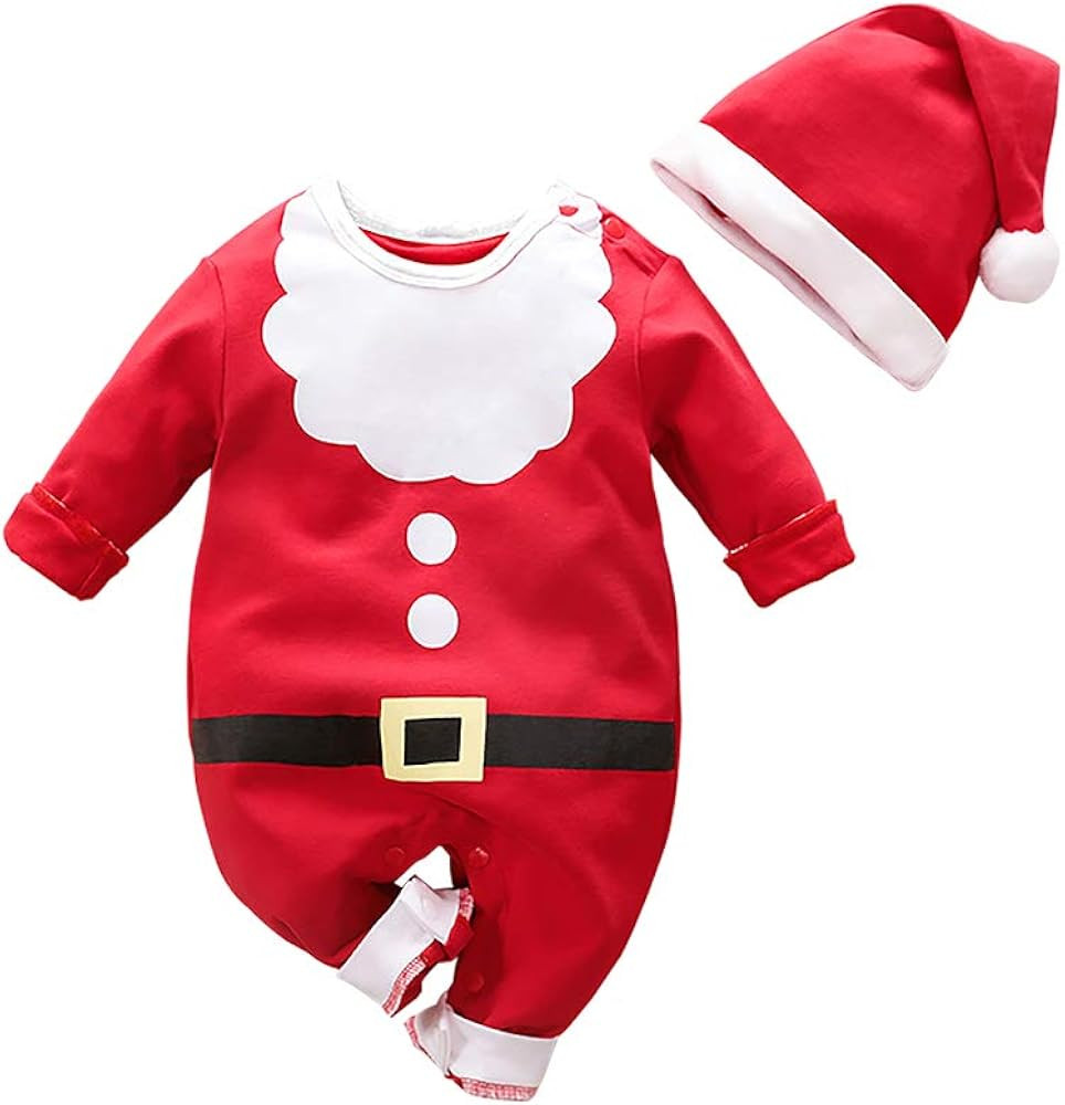 My First Christmas Baby Girl Boy Romper Newborn Clothes Long Sleeve Jumpsuit + Hat Infant Outfits... | Amazon (US)