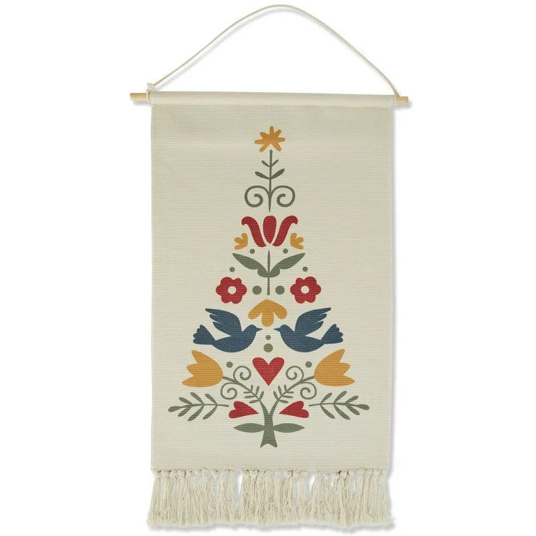 White Christmas Tree Fabric Tapestry Indoor Hanging Decoration, 34.25", by Holiday Time | Walmart (US)