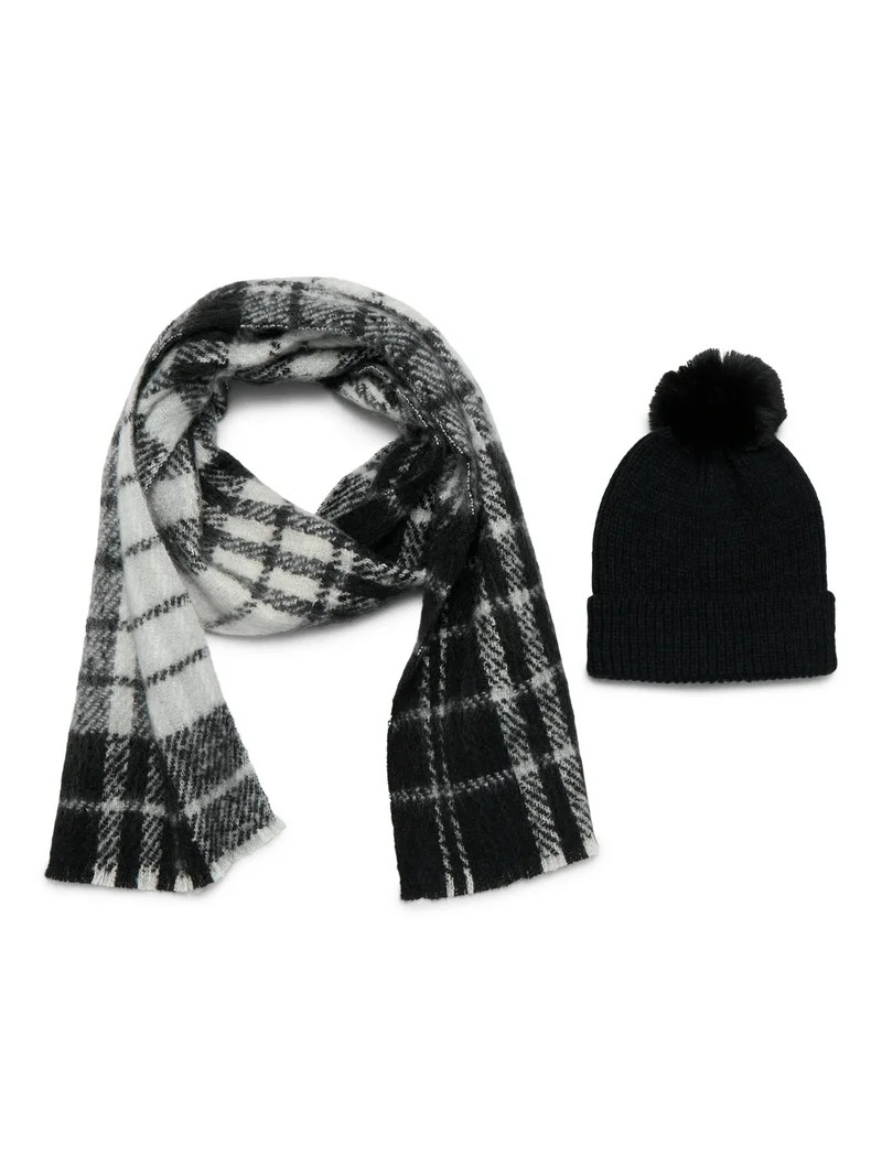 Madden NYC Women's Beanie Hat and Scarf Gift Set, 2-Piece, Black | Walmart (US)