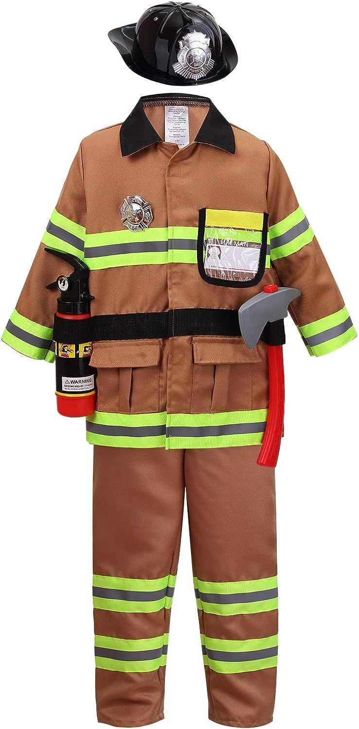 yolsun Tan Fireman Costume for Kids, Boys' and Girls' Firefighter Dress up (7 pcs) | Amazon (US)