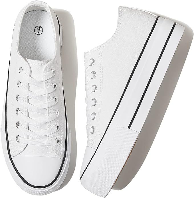 Rominz Women's Platform Sneakers Fashion PU Leather Low Top Lace-Up Platforms Shoes for Women Lig... | Amazon (US)