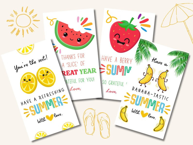 Printable Fruit Summer Tags, End of School Teacher Gift Tags Set of 4, Thank You Cards (PDF JPEG)... | Etsy (Global)