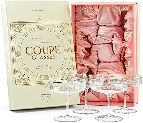 Vintage Art Deco Coupe Glasses | Set of 4 | 7 oz Classic Cocktail Glassware for Champagne, Martin... | Amazon (US)