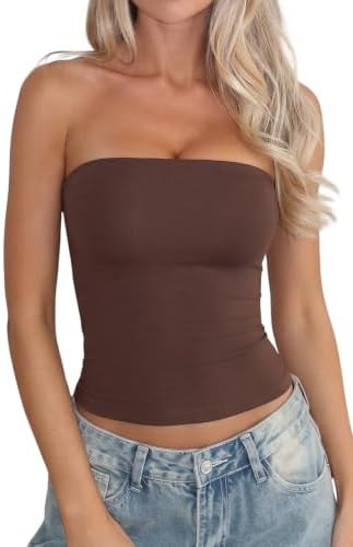 QINSEN Women's Tube Top Double Lined Strapless Bandeau Top Summer Slim Fit Going Out Tank Tops | Amazon (US)