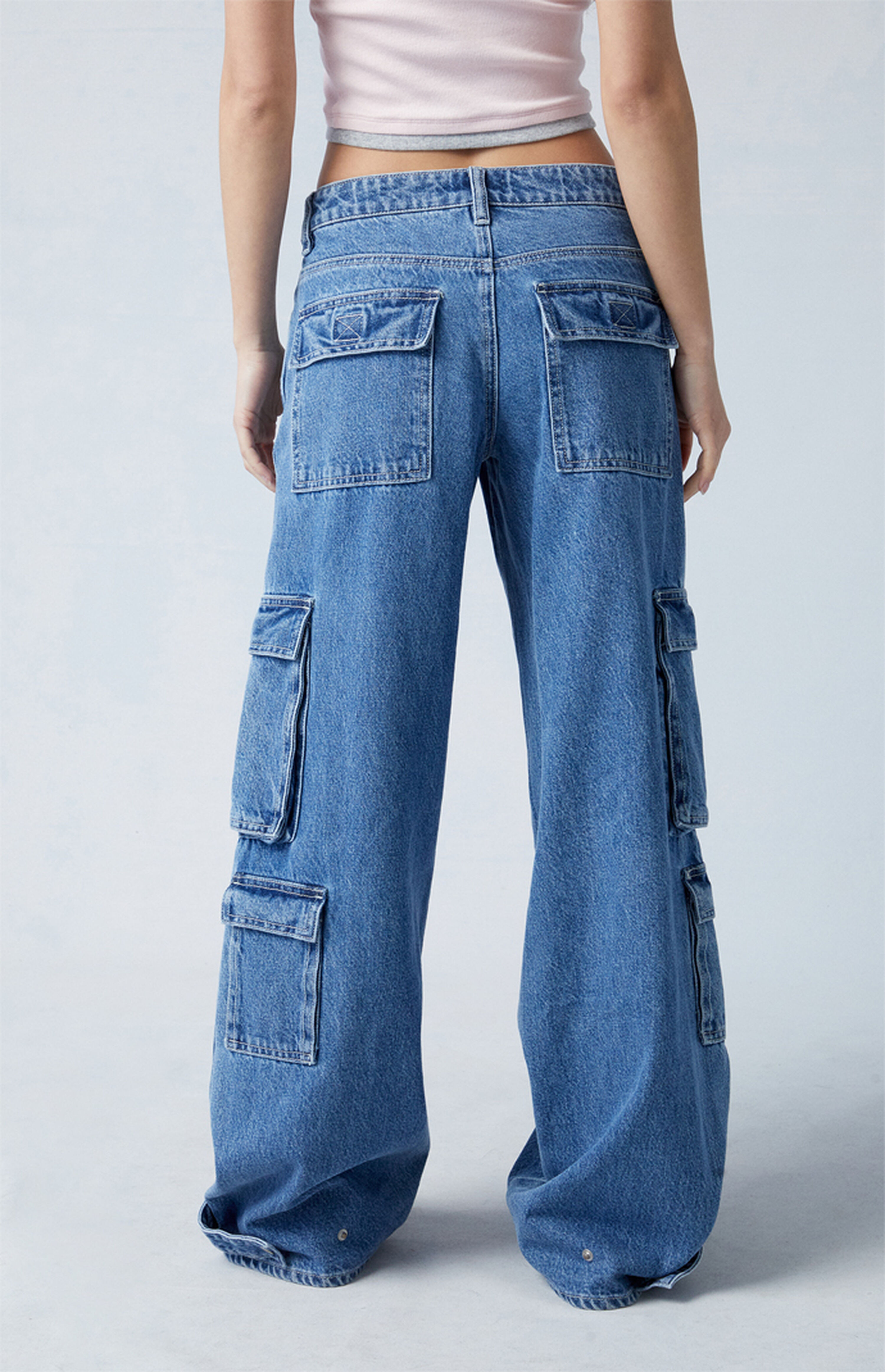 PacSun Medium Indigo Low Rise Baggy Cargo Jeans | PacSun