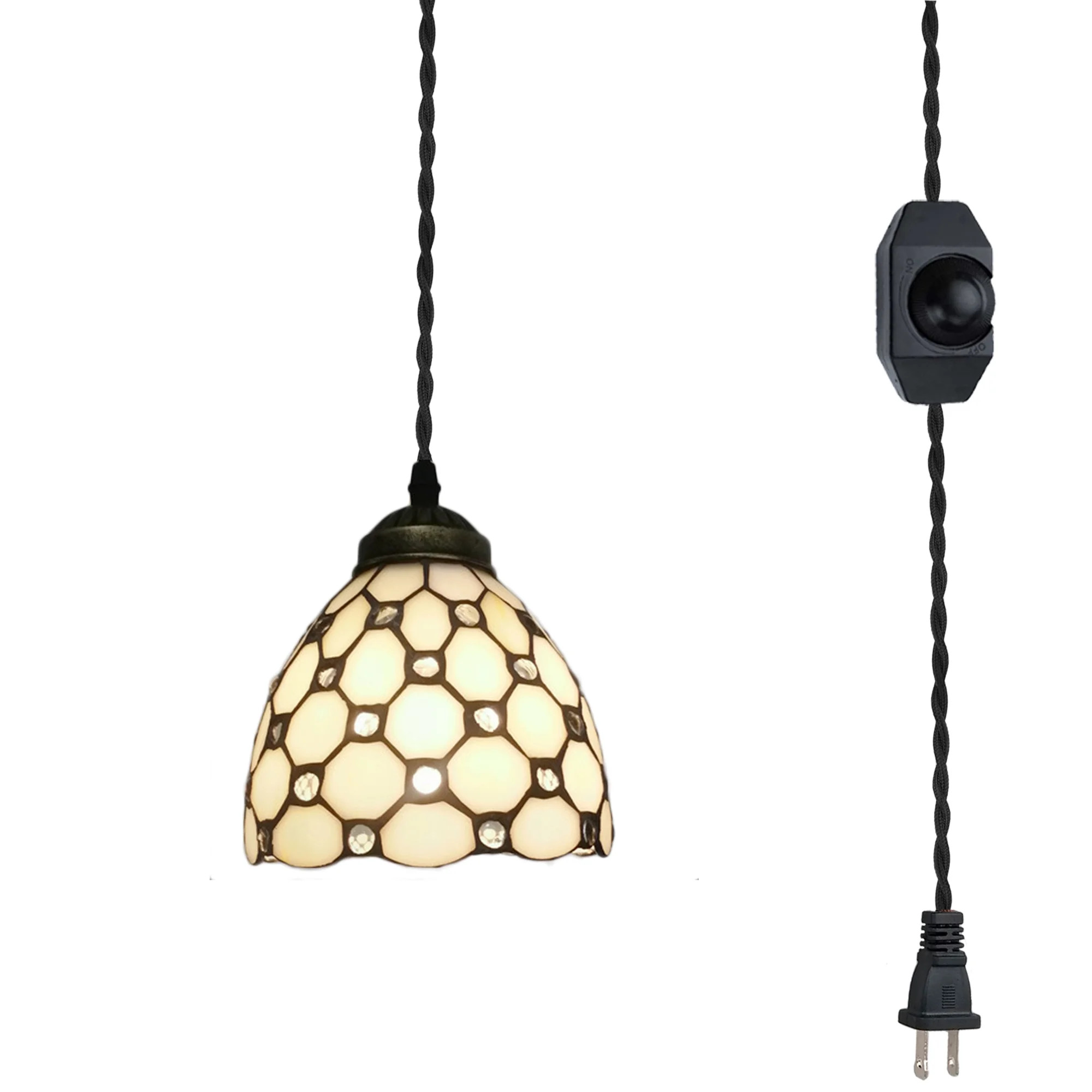 FSLiving Hanging Swag Pendant Light with 15ft Plug-in UL Dimmable Cord E26 Socket Tiffany Glass L... | Walmart (US)