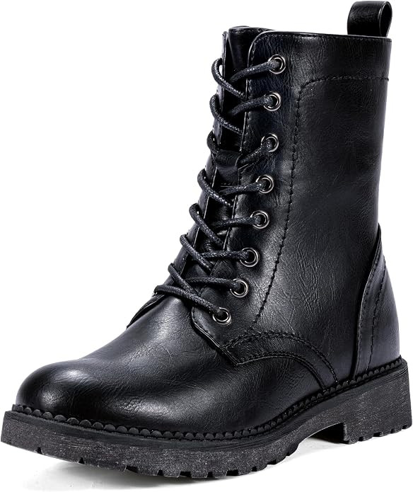 Women's Lace Up Combat Ankle Boots, Low Heel Moto Fall Booties | Amazon (US)