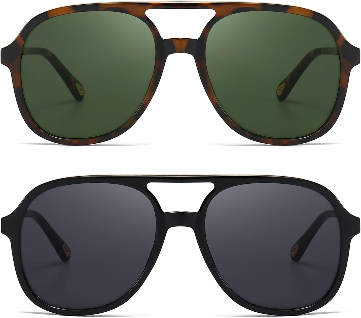 ZORVISION Retro Square Aviator Sunglasses Womens Mens Vintage Sun Glasses Double Bridge | Amazon (US)