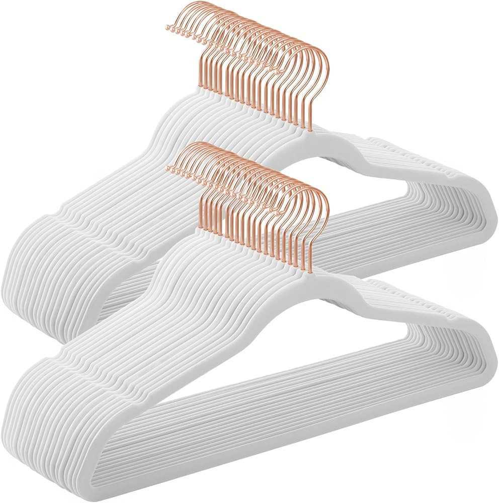 SONGMICS Velvet Hangers 50 Pack, Non-Slip Hangers with Rose Gold-Colored Swivel Hooks, Slim Space... | Amazon (US)