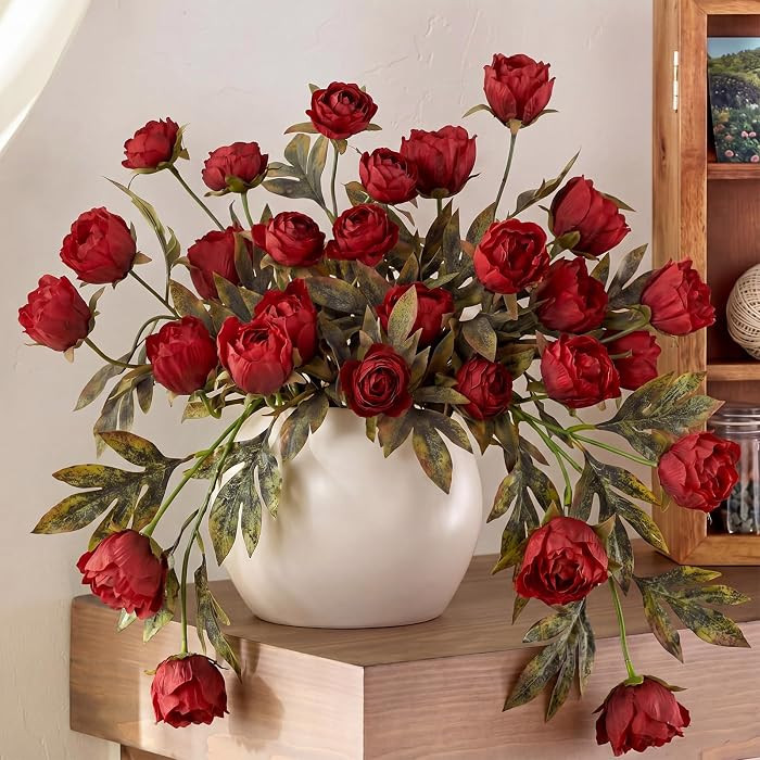 8 Pcs Faux Peony Stems Flowers Bulk Vintage Artificial Silk Peonies Stems Real Look Fake Peonies ... | Amazon (US)