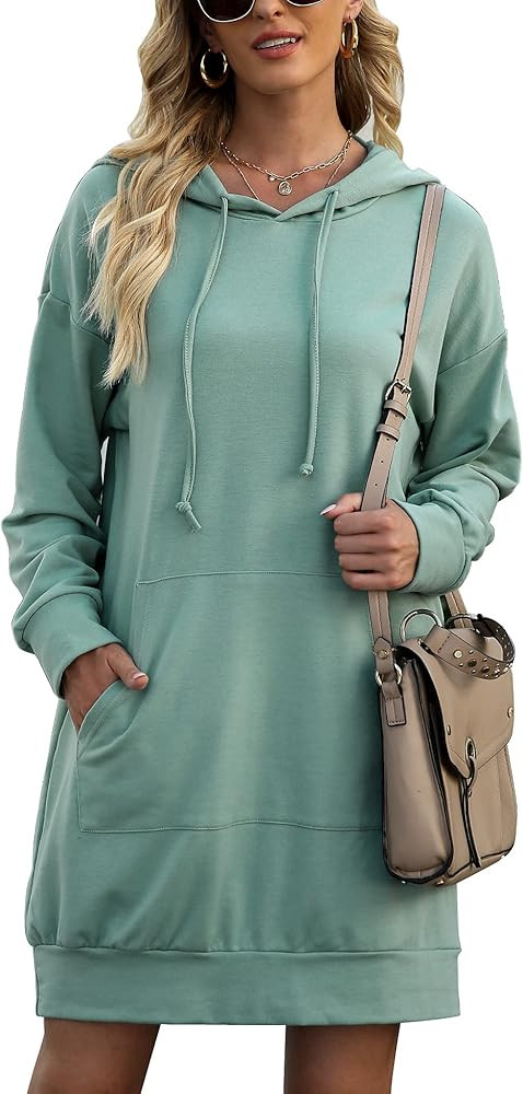 Quenteen Women Hoodies Dress Hooded Sweatshirts Dress Casual Long Sleeve Tunic Dress Oversized Sw... | Amazon (US)