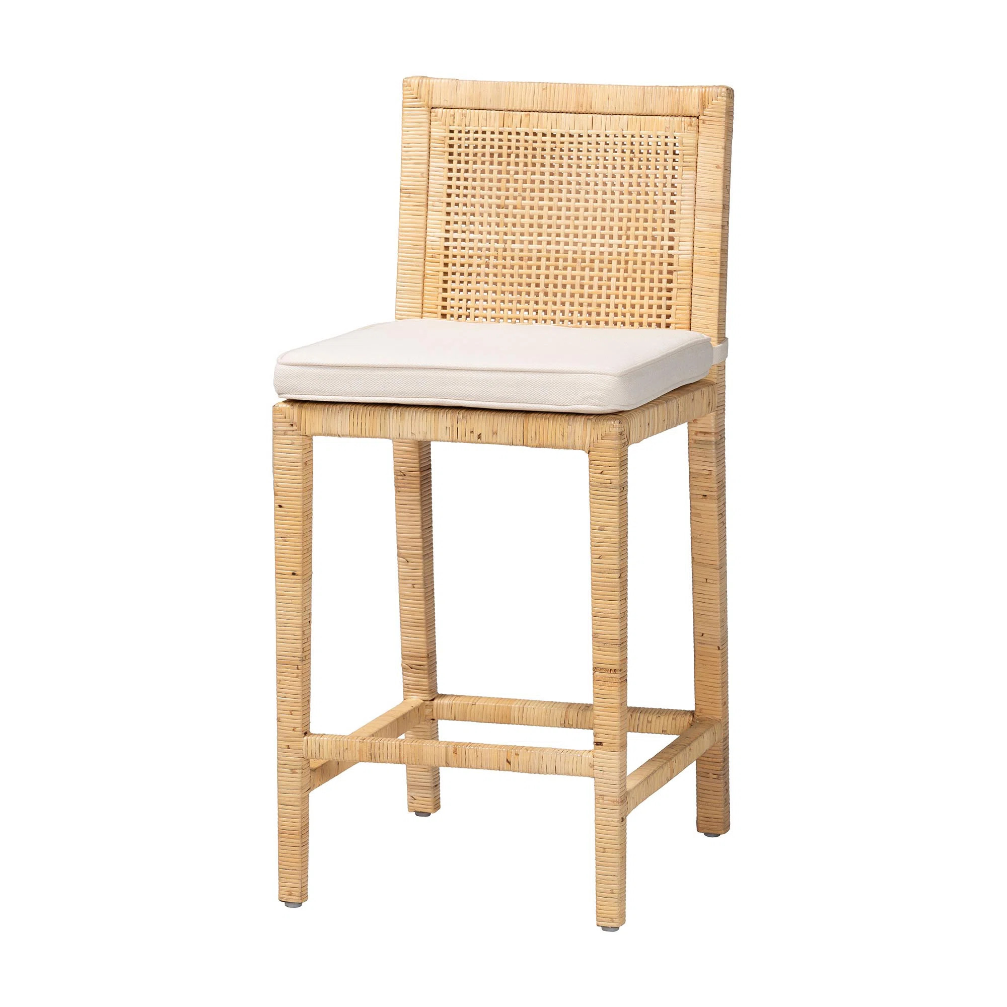 Colombano Modern and Contemporary Natural Wood and Rattan Counter Stool | Wayfair North America