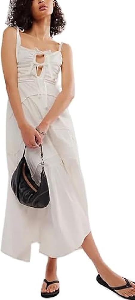 Women Y2k Summer Floral Long Sundress Boho Spaghetti Strap Backless Smocked Maxi Dress Cutout Tie... | Amazon (US)
