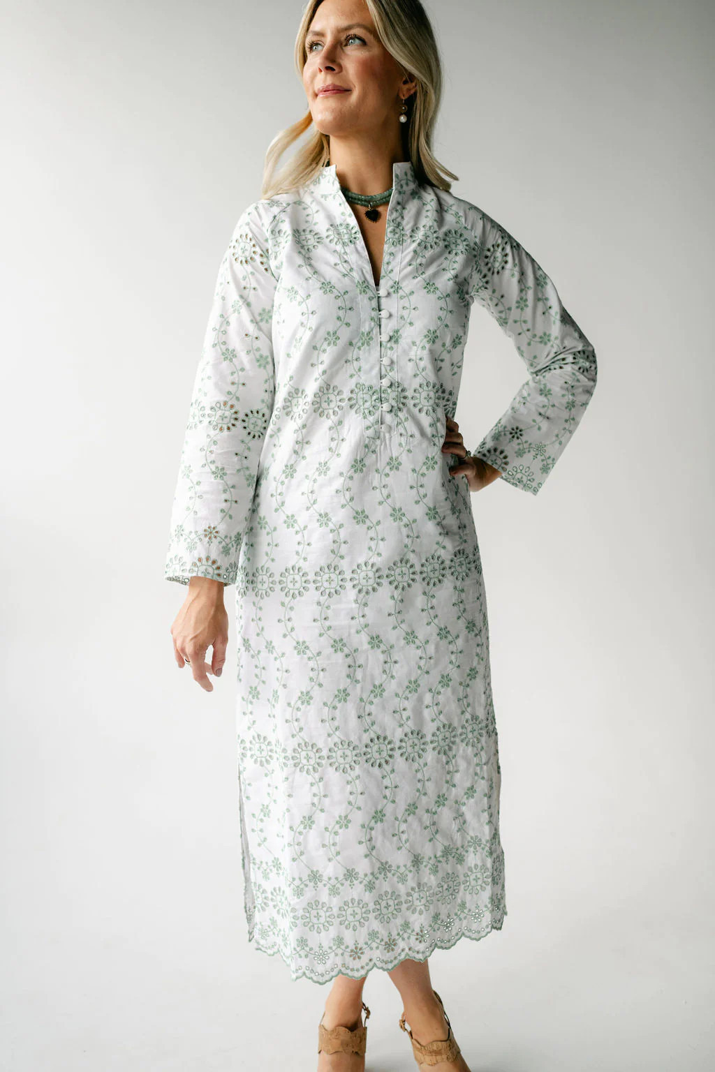 Gasparilla Green Eyelet Button Front Caftan | Sail to Sable