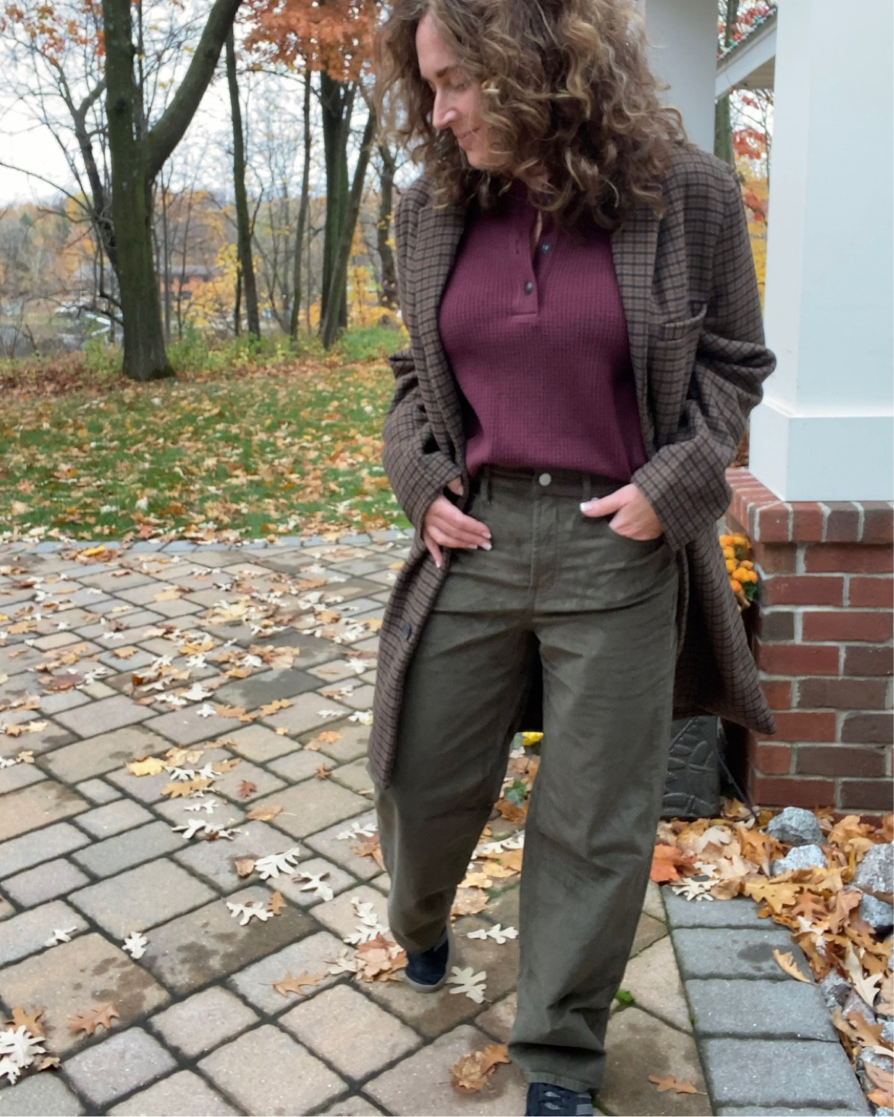 Cords, waffle knit Henley, plaid overcoat

#LTKfindsunder50 #LTKover40 #LTKstyletip