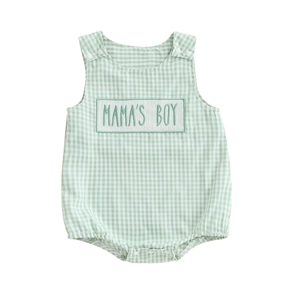 Mama's Boy Baby Clothes Infant Gingham Romper Newborn Summer Overalls Embroidery Letter Sleeveles... | Amazon (US)