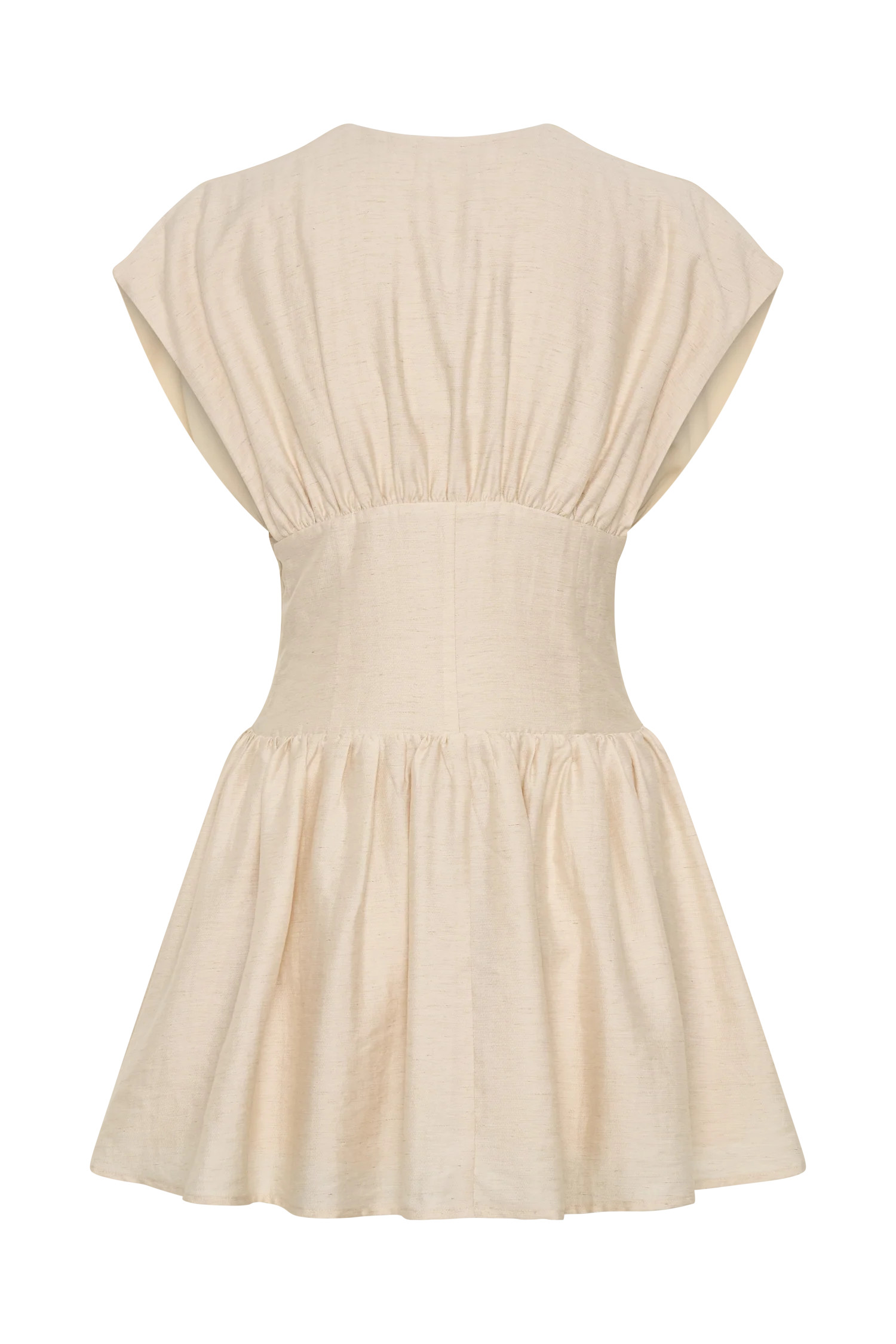 Arabella Cinched Waist Linen Mini Dress - Natural | MESHKI US