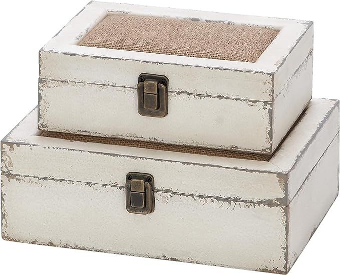 Deco 79 Farmhouse Wood Rectangle Box, Set of 2 10", 8"W, White | Amazon (US)