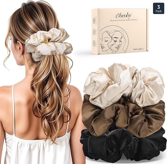 3Pcs Large Satin Hair Scrunchies, 6Inch Pillow Satin Scrunchies for Thick Curls Sleepy Hair Tie V... | Amazon (US)