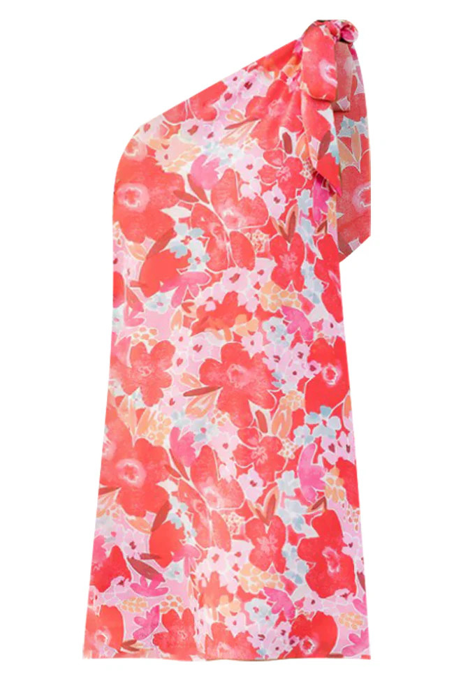 Thriving All Night One Shoulder Dress in Watercolor Red Floral Print | Pink Lily